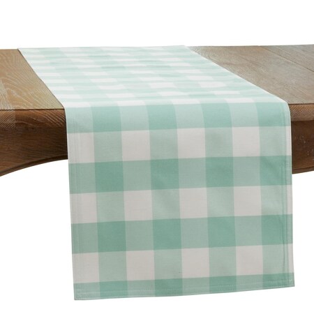 Saro 16 x 120 in. Cotton & Poly Blend Buffalo Oblong Plaid Runner, Green 5026.G16120B